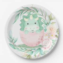Plato De Papel Punk verde lindo dinosaurio Peony Baby Shower