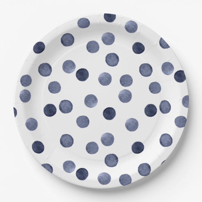 Plato De Papel Punto azul de acuarela  (Anverso)