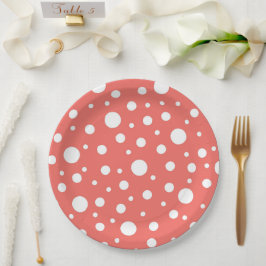 Plato De Papel Punto de coral polka
