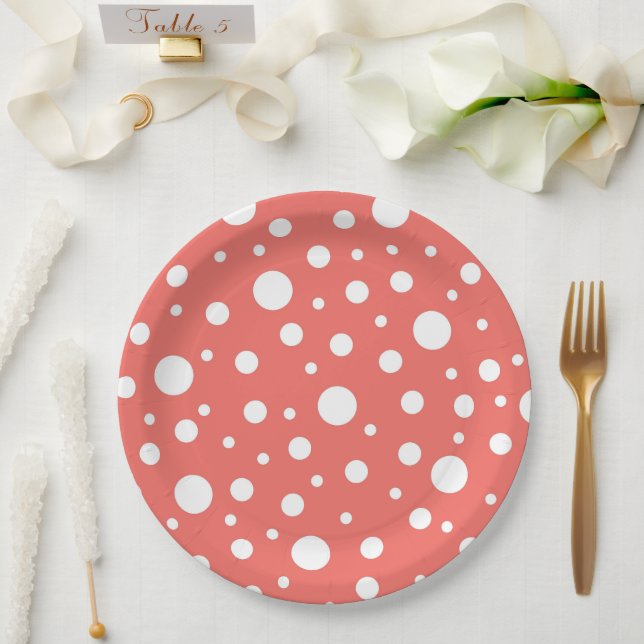 Plato De Papel Punto de coral polka (Boda)