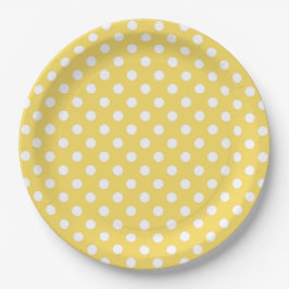 Plato De Papel Punto de polka amarillo y blanco