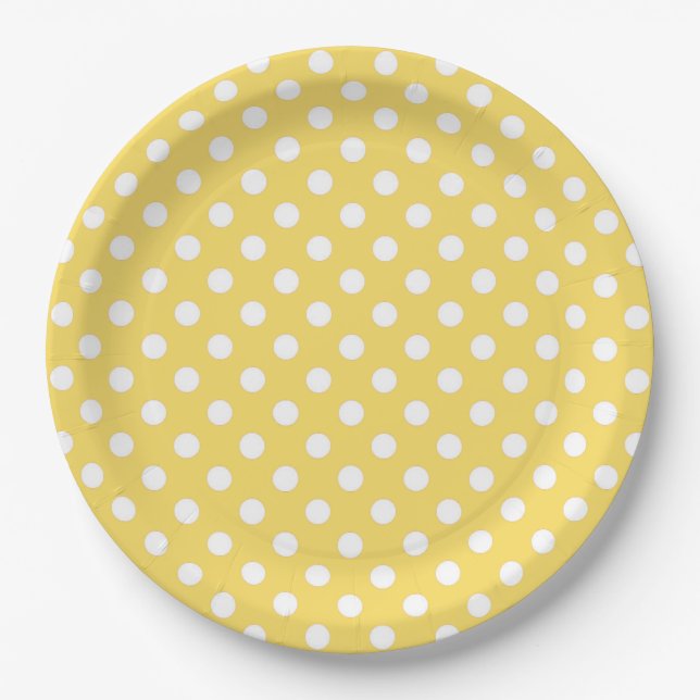 Plato De Papel Punto de polka amarillo y blanco (Anverso)
