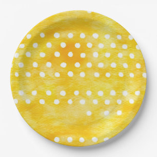 Plato De Papel Punto de Polka de color de agua - amarillo y blanc