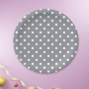 Plato De Papel Punto de Polka Gris