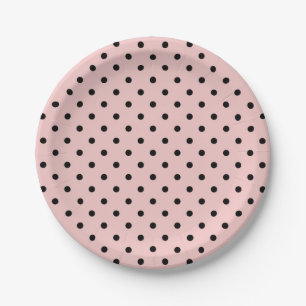 Plato De Papel Punto de polka negra rosa