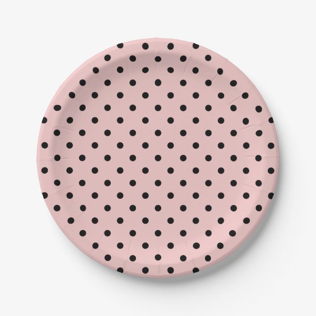 Plato De Papel Punto de polka negra rosa (Anverso)