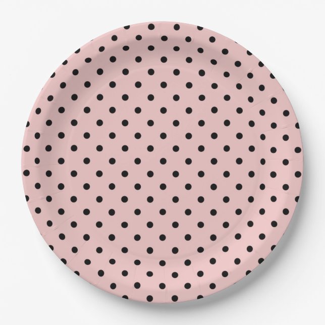 Plato De Papel Punto de polka negra rosa (Anverso)