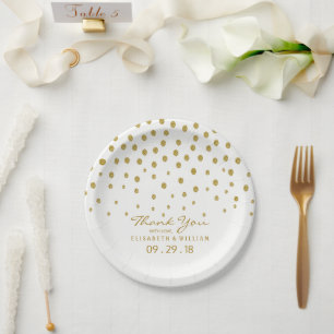 Plato De Papel Punto de Polka Oro - Blanco y Oro - Boda