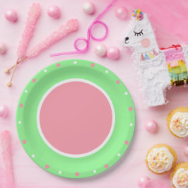 Plato De Papel Punto de polka rosado verde