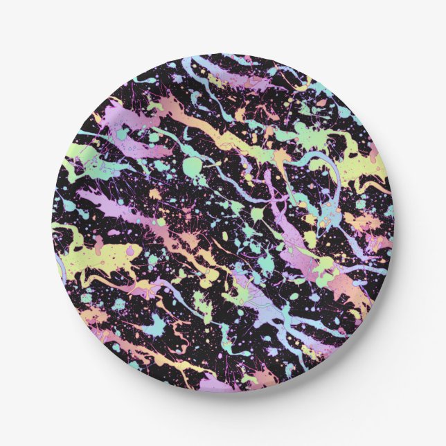 Plato De Papel punto extremo de salpicadura de tinta arco iris: (Anverso)