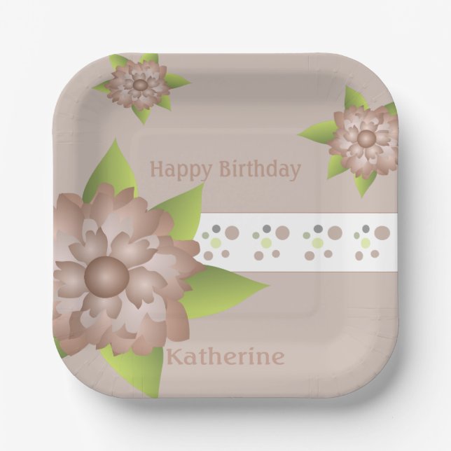 Plato De Papel Punto Floral Y Polka (Anverso)