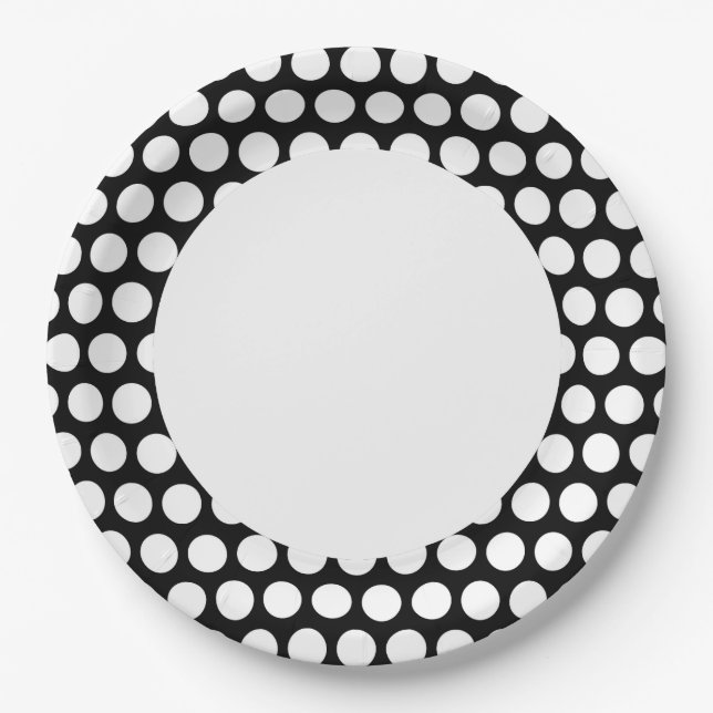 Plato De Papel Punto negro y blanco con círculo (Anverso)