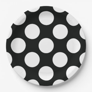 Plato De Papel Punto Polka (blanco y negro) Cualquier Personaliza