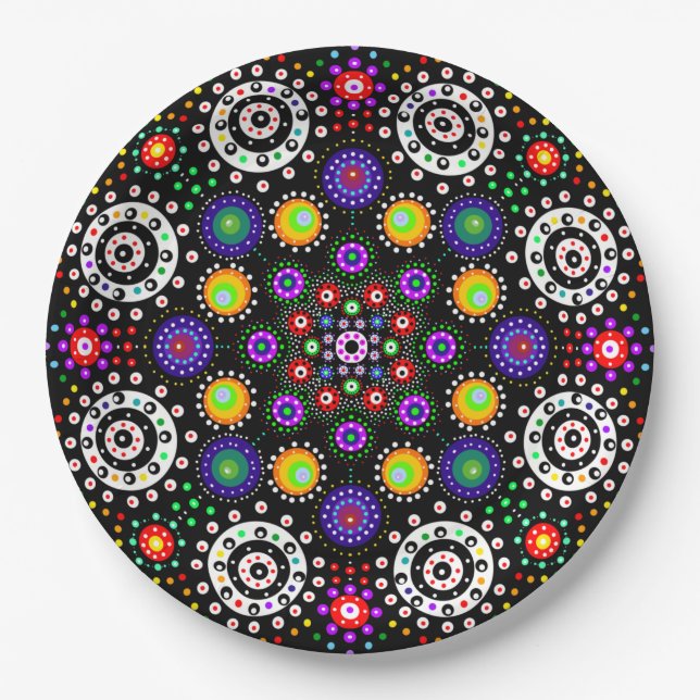 Plato De Papel Punto psicodélico Mandala (Anverso)
