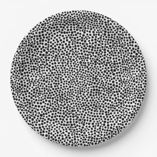 Plato De Papel Puntos al azar - Negro sobre blanco