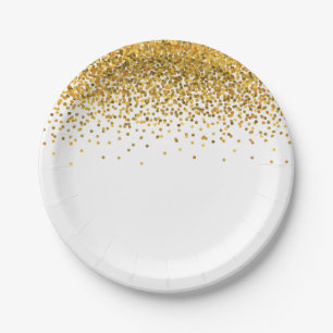Plato De Papel Puntos atractivos del confeti del oro