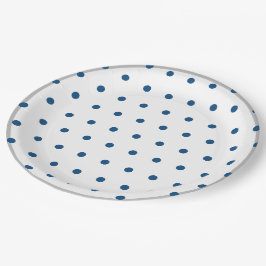 Plato De Papel Puntos azules de Azure plateados y blancos