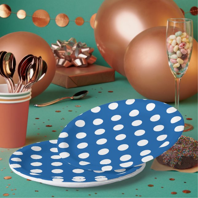 Plato De Papel Puntos azules y blancos (Multi)