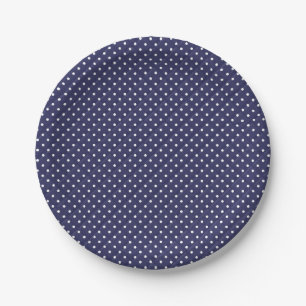 Plato De Papel Puntos blancos sobre azul marino