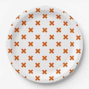 Plato De Papel puntos cruzados naranjas sobre blanco