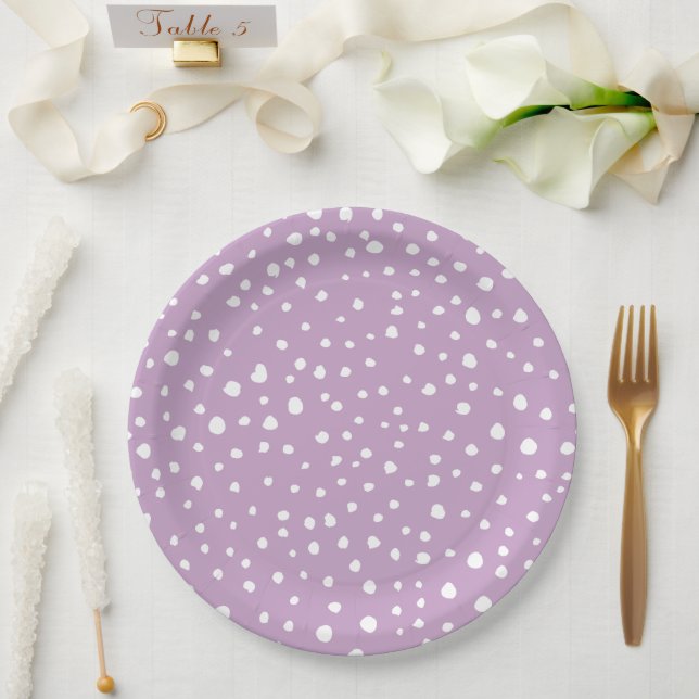 Plato De Papel Puntos Dalmatianos Lilac, Puntos Dalmatianos, Dota (Boda)