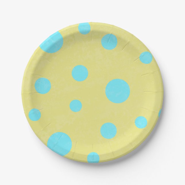 Plato De Papel Puntos de Aqua y Polka Amarillo (Anverso)