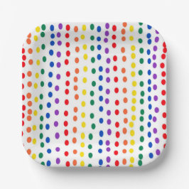 Plato De Papel Puntos de golosinas arcoiris sobre blanco