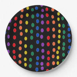 Plato De Papel Puntos de golosinas arcoiris sobre negro