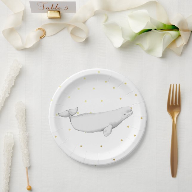 Plato De Papel Puntos de Ilustracion de ballenas de Beluga (Boda)