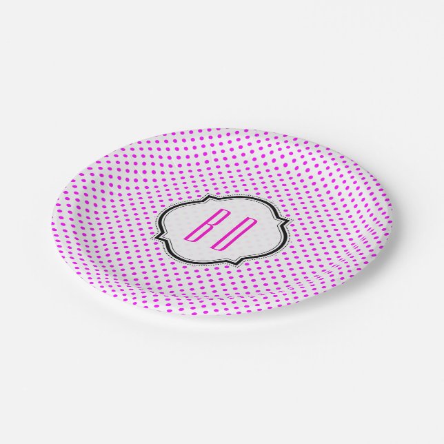 Plato De Papel Puntos de lunares con monograma (Angular)