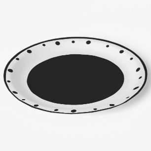 Plato De Papel Puntos de lunares geométricos negro blanco