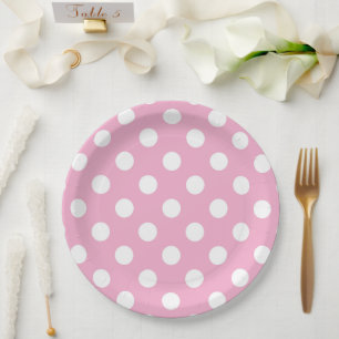 Plato De Papel Puntos de lunares rosados y blancos