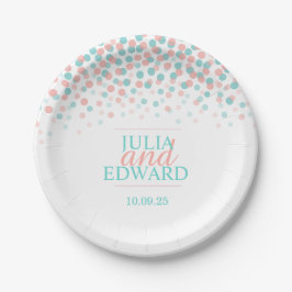 Plato De Papel puntos de naranja de coral verde verde azulado per