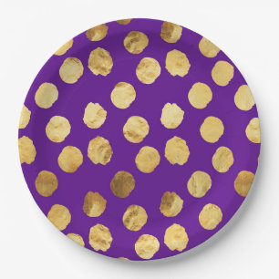 Plato De Papel Puntos de oro brillantes sobre un fondo morado