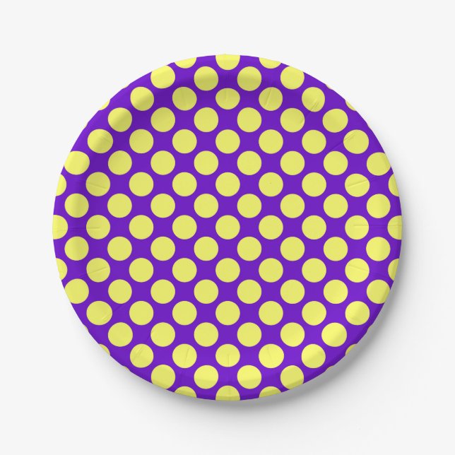 Plato De Papel Puntos de Polka Amarillo con fondo morado STaylor (Anverso)