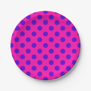 Plato De Papel Puntos de polka azul en fuchsia