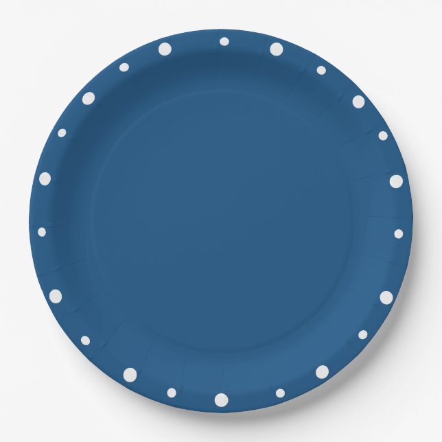 Plato De Papel Puntos de Polka Blanco Azul de Azure (Anverso)