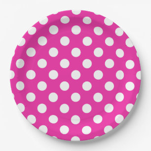 Plato De Papel Puntos de polka blanco en fuchsia