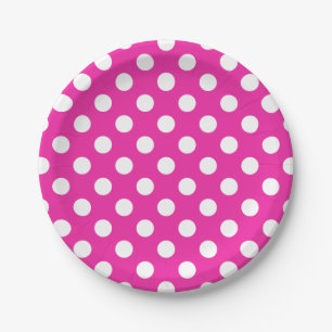 Plato De Papel Puntos de polka blanco en fuchsia