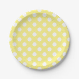 Plato De Papel Puntos de polka blanco sobre amarillo limón