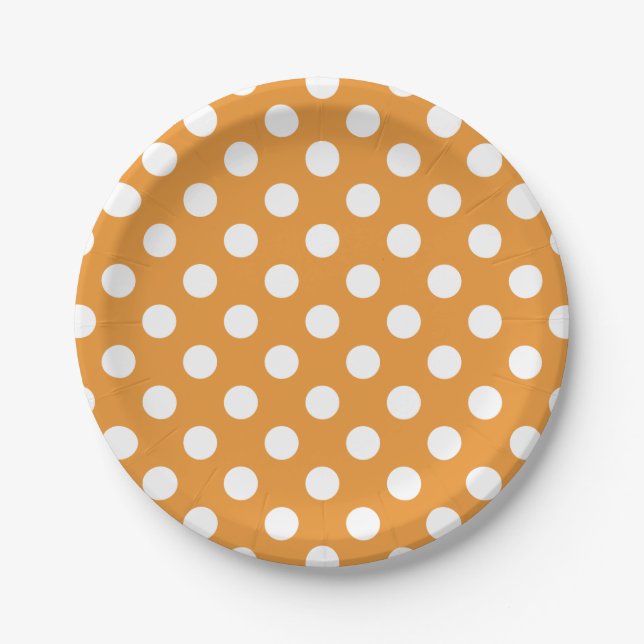 Plato De Papel Puntos de polka blanco sobre ámbar (Anverso)