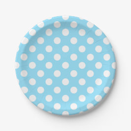 Plato De Papel Puntos de polka blanco sobre azul pálido