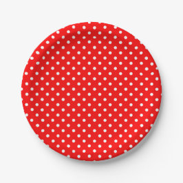 Plato De Papel Puntos de Polka Blanco sobre el rojo