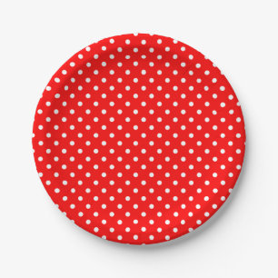 Plato De Papel Puntos de Polka Blanco sobre el rojo