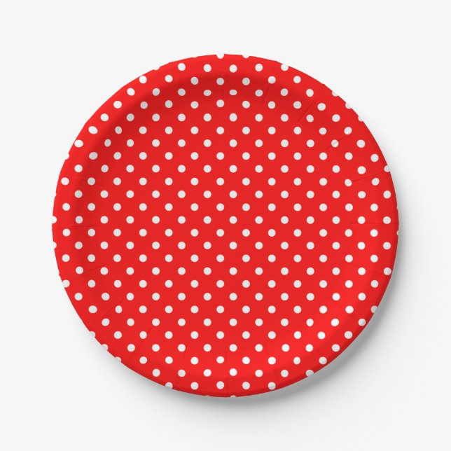 Plato De Papel Puntos de Polka Blanco sobre el rojo (Anverso)