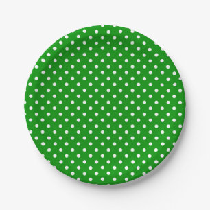 Plato De Papel Puntos de Polka Blanco sobre el Verde
