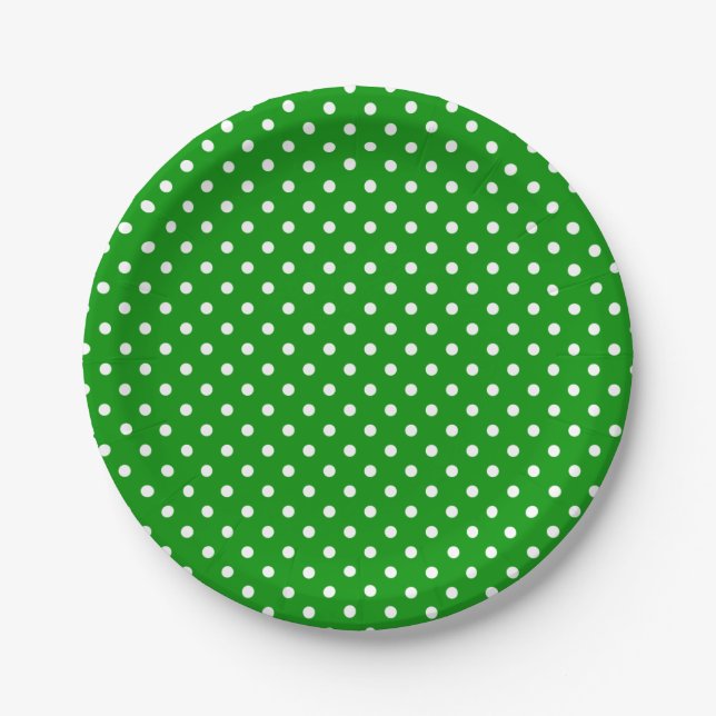 Plato De Papel Puntos de Polka Blanco sobre el Verde (Anverso)