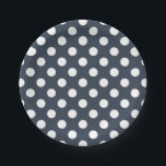 Plato De Papel Puntos de polka blanco sobre gris azul<br><div class="desc">Puntos de polka blanco sobre gris azul</div>