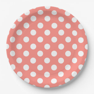 Plato De Papel Puntos de polka blanco sobre melocotón