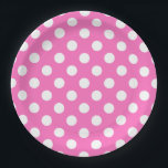 Plato De Papel Puntos de polka blanco sobre rosa<br><div class="desc">Puntos de polka blanco sobre rosa</div>